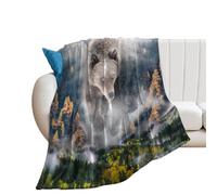 Manta De Forro Cabin Wildlife Bear Rustic Fall Misty Nature Landscape Bear Silhouette Blanket Cómoda Manta De Franela Cálida Frazada para Viaje Descanso Dormitorio M