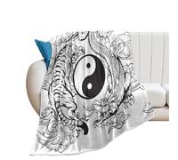 Manta De Forro Cool Black and White Dragon and Tiger Metaphysical Dragon and Tiger Ying Yang Blanket Cómoda Manta De Franela Cálida Frazada para Viaje Dormitorio Descanso S