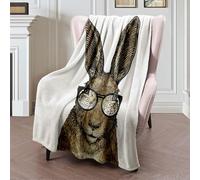 Manta De Forro Cute Drawing Handsome Bunny Graceful Whiskers Face Glasses Animals Funny Fluffy Character Wildlife Manta De Franela Súper Suave Frazada Clásica Blanket para Viaje Habitacion Sofá L