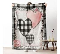 Manta De Forro Encaje Love Heart Buffalo Plaid Black and White Plaid Manta De Franela Cómoda Frazada Cálida Mantas para Habitacion Sofá Dormitorio M
