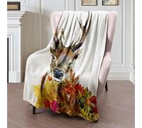 Manta De Forro Leaves Cute Deer Watercolor Garden Animal Drawn Animals Wildlife Nature Zoo Sketch Colorful Manta De Franela Lujosa Frazada Súper Suave Mantas para Descanso Sofá Viaje S