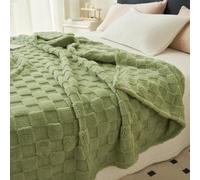 Manta de forro polar a cuadros de tafetán, manta decorativa suave y esponjosa para sofá, cama, manta cálida y ligera para siesta de aire acondicionado para el hogar, oficina, automóvil (verde aguacate