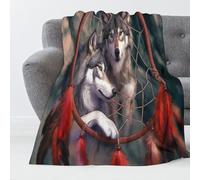 Manta De Forro Polar Con Diseño Atrapasueños De Pareja De Lobos Animales De Fantasía Para Sofá Cama,Mante De Forro Polar Sherpa 3D Rojo Desenfadados,Decoración De Habitación Infantil,150X200Cm
