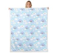 Manta de forro polar con diseño de arco iris, estrella, luna, nube, para niños, niñas, adultos, lindas, azules, blancas, mullidas, de princesa, de ensueño, para silla, sofá, cama, 229 x 228 cm
