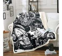 Manta de Forro Polar con diseño de Calavera, Estilo Retro, exótico, con Lanza de Espada, para sofá, sofá, Color Negro, Blanco, Esqueleto, Sherpa, Manta Vintage de Vikingos Antiguos, para decoración d