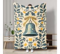 Manta de forro polar con diseño de campana floral, color crema, diseño vintage de campana, manta decorativa de invierno, acogedora, suave y cálida para sofá, cama, todas las estaciones, 50 x 60