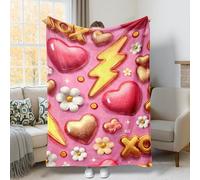 Manta de forro polar con diseño de corazón, flores de rayo coloridas, no melocotón, suave, acogedora, decorativa para sofá, cama, silla, coche, oficina, escritorio, 40 x 50 pulgadas