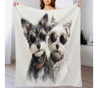 Manta De Forro Polar Con Diseño Gafas De Sol Schnauzer Ilustraciones De Animales Para Sofá Cama,Mante De Forro Polar Sherpa 3D Blanco Y Negro Desenfadados,Decoración De Habitación Infantil,150X200Cm