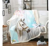 Manta de Forro Polar con Estampado de Caballo Blanco con Estampado de Animales Salvajes, Manta de Felpa con Estampado Floral de Mariposa, Manta de Felpa para sofá Cama, sofá de Microfibra, temática n