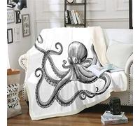 Manta de Forro Polar con Estampado de tentáculos de Pulpo, Manta Sherpa para sofá, Manta de Felpa Marina para Adultos, Manta Gris subacuática, Manta mullida de Animales subacuáticos, decoración de ha