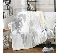 Manta de forro polar con mapa gris para niños, mapa del mundo detallado con todos los países principales capitales terrestres continentes terrestres manta de forro polar gris blanco para sofá cama, i