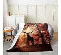 Manta de forro polar de alce, para todas las estaciones, manta de cama de animales salvajes natural con escena del bosque para cama, sofá, dormitorio, manta de felpa con escena del bosque para bebé,