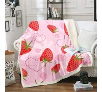 Manta de Forro Polar de Fresa Dulce para niñas y niños pequeños, Bonita Manta de Felpa de Franela Rosa Suave y Suave, con Flores de Rosa, Fresas, Manta de Sherpa, Manta de Frutas para Cama, sofá, DOB