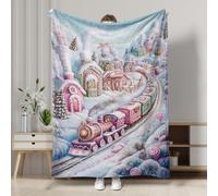 Manta de forro polar de invierno con diseño de tren del país de las maravillas, manta acogedora para decoración navideña, manta festiva suave y cálida para sofá, cama, todas las estaciones, 40 x 50