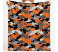 Manta de forro polar estampada de 180 x 220 cm para hombre adulto militar | Manta de franela ultrasuave y esponjosa con estampado irregular de camuflaje, color naranja, suave, cálida y acogedora para
