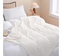 Manta de forro polar Linecooo color crema y blanco (108 x 90 cm) para sof cama, s per suave y acogedora, de microfibra de franela con dise o de