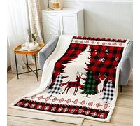 Manta de forro polar para niños, diseño de ciervo, pino, copo de nieve, decoración de cabina de Navidad, manta geométrica a cuadros para cama, sofá, suave y transpirable (90 x 90 pulgadas)