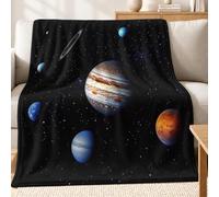 Manta de Forro Polar Planetas y Galaxias del Sistema Solar 150 x 200 cm con Estampado 3D, Suave y Resistente a Las Manchas, Negro para Sofá, Viajes y Decoración