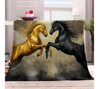 Manta de forro polar Sherpa de 220x240 cm, color negro y dorado, con estam