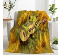 Manta de forro polar súper suave para cama con diseño de rana que toca la | Manta acogedora y esponjosa de 130 x 150 cm para sofá, manta versátil ligera y transpirable, detalle botánico floral de