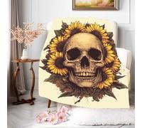 Manta De Forro Skull and Sunflower Day of The Dead Or Gothic Vivid Blanket Súper Suave Frazada Cómoda Manta De Franela para Viaje Descanso Habitacion M