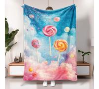 Manta de franela colorida de caramelo, diseño de piruletas pastel, acogedora manta para todas las estaciones, divertida manta suave para sofá, cama, decoración de fiesta, 60 x 80 pulgadas