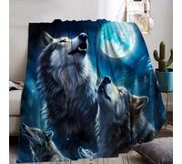 Manta de franela con diseño de lobo, 130 x 150, 3D de lobo, para niños, con estampado de animales salvajes, cómoda y transpirable, para camping, para adultos y niños (C, 130 x 150 cm)