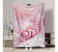 Manta de franela con diseño de tren de melocotón, acogedora manta de invierno para decoración de vacaciones, funda de felpa suave para sofá, cama, para todas las estaciones, 40 x 50 pulgadas