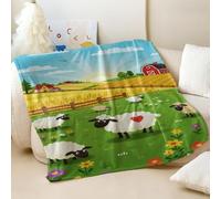 Manta de franela con estampado de granja de dibujos animados, Happy Farmer Under the Sun, ropa de cama acogedora para niños (03,75 x 100 cm)