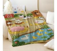 Manta de franela con estampado de granja de dibujos animados, Happy Farmer Under the Sun, ropa de cama acogedora para niños (02,180 x 200 cm)