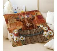 Manta de franela con estampado de vaca de las tierras altas vintage para niños, cálida y acogedora manta para decoración de habitación de niños y viajes (01,75 x 100 cm)