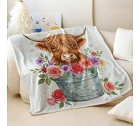 Manta de franela con estampado de vaca de las tierras altas vintage para niños, cálida y acogedora manta para decoración de habitación de niños y viajes (03,150 x 200 cm)