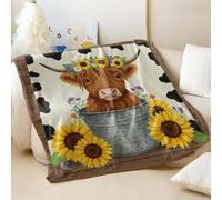 Manta de franela con estampado de vaca de las tierras altas vintage para niños, cálida y acogedora manta para decoración de habitación de niños y viajes (04,150 x 200 cm)