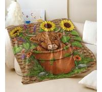 Manta de franela con estampado de vaca de las tierras altas vintage para niños, cálida y acogedora manta para decoración de habitación de niños y viajes (02,200 x 200 cm)