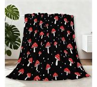 Manta de Franela con Estampado Sencillo Dibujos Animados Hongos Lindo, Elegante y cómoda, Rojo Negro Manta de Franela, súper Suave decoración del hogar, Mantas cálida y acogedora 230×270 cm