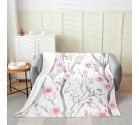 Manta de franela con flores rosadas, diseño de ramas florales en acuarela, cobija acogedora para cama, sofá, decoración de habitación de niños y niñas, suave y transpirable (60 x 80 pulgadas)