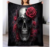 Manta De Franela con Gafas De Sol Calavera Rosa 220x240cm, Suave Acogedora Y Cálida Manta Rock Gótico Oscuro Cubierta De Cama Mantas De Sofa para Adultos Y Niños