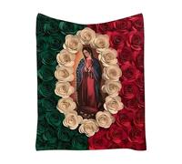 Manta de franela con motivo de la Virgen María y Rosas - Diseño de la Madre de Dios Jesús | Colcha y de sofá religiosa | Material de microfibra extremadamente suave y ligera - Para sofá, P
