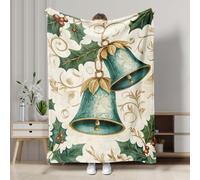 Manta de franela con patrón de campana de Navidad, decoración navideña verde para sofá, cama, todas las estaciones, diseño festivo de invierno, 60 x 80 pulgadas