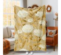 Manta de franela de crisantemo, diseño rústico de hojas de trigo, otoño, color dorado, suave, ligera, decorativa para sofá, cama, sillón reclinable, dormitorio, silla de regazo, 40 x 60 pulgadas