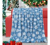 Manta de franela de forro polar azul con diseño de copo de nieve, suave, acogedora, cálida, regalo de Navidad, para Año Nuevo, invierno, vacaciones, nieve, congelado, país de las maravillas, sofá,