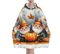 Manta de franela de gran tamaño con capucha y gnomos de calabaza para adultos, sudadera de manga larga con capucha