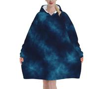 Manta de franela de gran tamaño con estampado de teñido anudado de mar azul para adultos, sudadera de manga larga con capucha