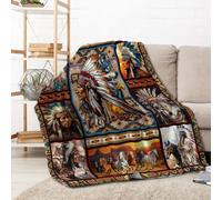 Manta de franela de indios americanos, cobija de indios nativos americanos, cobijas de cacique del suroeste, manta súper suave y acogedora para sofá, viajes, cama, camping, regalo, 40 pulgadas y 50