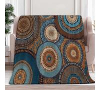 Manta de franela, diseño tradicional Mandala geométrica, 200 x 200 cm, manta de forro polar de microfibra polar para todas las estaciones para viajar, cama de sofá, niños adultos, marrón y café