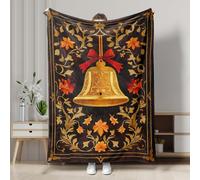 Manta de franela floral festiva, manta navideña de campana dorada, franela suave y acogedora para Navidad, sofá y cama, decoración para todas las estaciones, 40 x 50 pulgadas