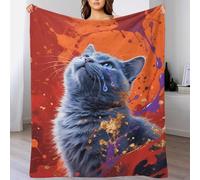 Manta de Franela Gato Azul Ruso, Manta con Estampado de Salpicadura de Tinta para Sofá Y Cama, Súper Suave Y Cálida para Sofá, Dormitorio, Cama, 50x60inch(127x152cm)