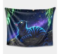 Manta de franela mágica con diseño de gato negro y noche estrellada, manta de franela suave con un estampado de fantasía de galaxia/océano, una acogedora y cómoda manta de cama/sofá. (1.5 x 60