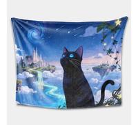 Manta de franela mágica con diseño de gato negro y noche estrellada, manta de franela suave con un estampado de fantasía de galaxia/océano, una acogedora y cómoda manta de cama/sofá. (5.3 x 40