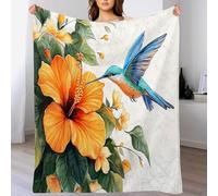 Manta De Franela Martín Pescador Hibisco, Estampado De Animales De Acuarela Vintage, Suave Y Cálida Manta De Franela De Forro Polar para Sofá Dormitorio Cama, 220x240cm